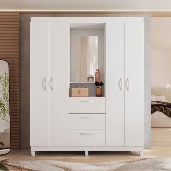 Guarda Roupa Casal 4 Portas 3 Gavetas Capelinha Com Espelho N
