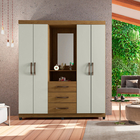 Guarda Roupa Casal 4 Portas 3 Gavetas Espelho Capela Lion - F