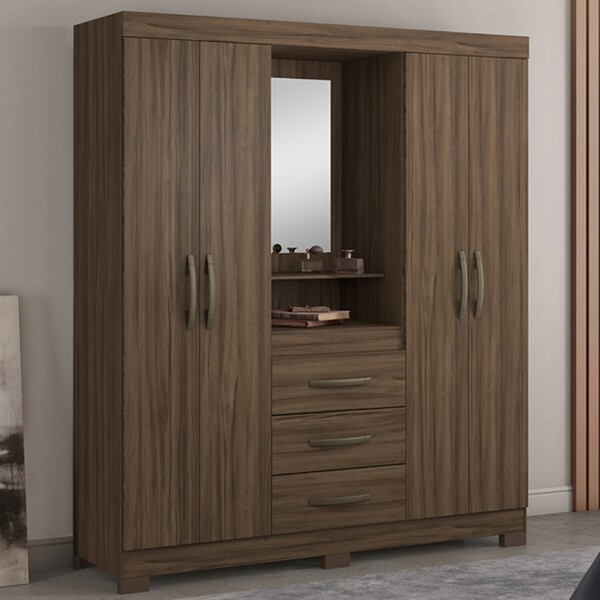 Guarda-roupa Casal 4 Portas 3 Gavetas Nogal Trend Nt5015 – No
