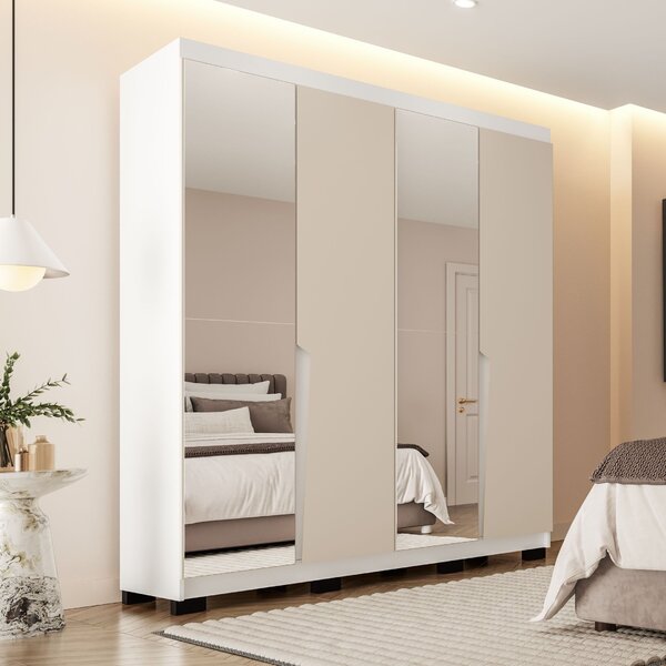 Guarda Roupa Casal 4 Portas 4 Gavetas Com Espelho Porto Branc