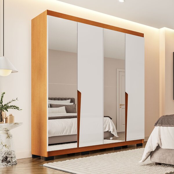 Guarda-roupa Casal 4 Portas 4 Gavetas Com Espelho Porto Freij