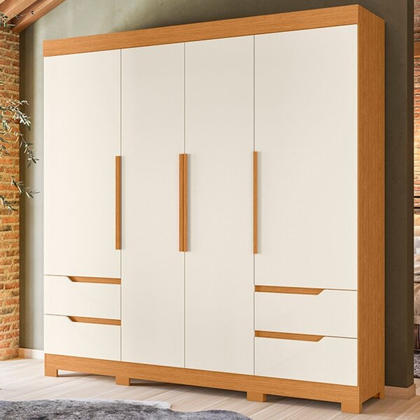 Guarda-roupa Casal 4 Portas 4 Gavetas Doble Cinamomo / Off Wh