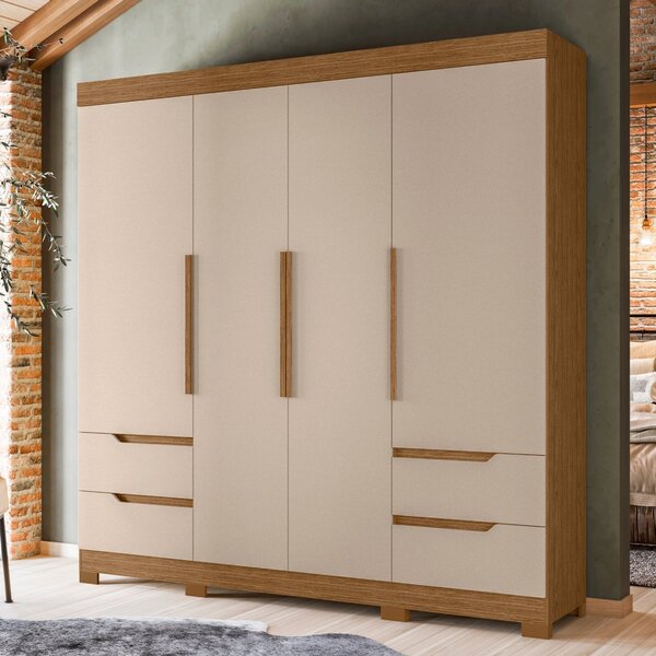 Guarda-roupa Casal 4 Portas 4 Gavetas Vivacce Jatobá/fendi Me