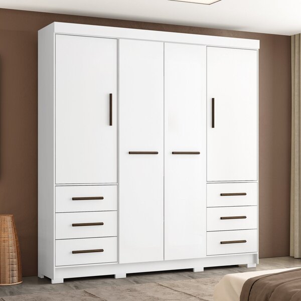 Guarda Roupa Casal 4 Portas 6 Gavetas Estrela  Branco