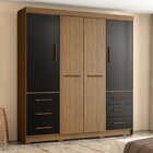 Guarda Roupa Casal 4 Portas 6 Gavetas Estrela  Nogueira/preto