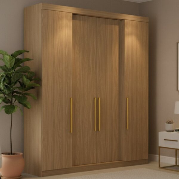 Guarda Roupa Casal 4 Portas Berlim Nogueira