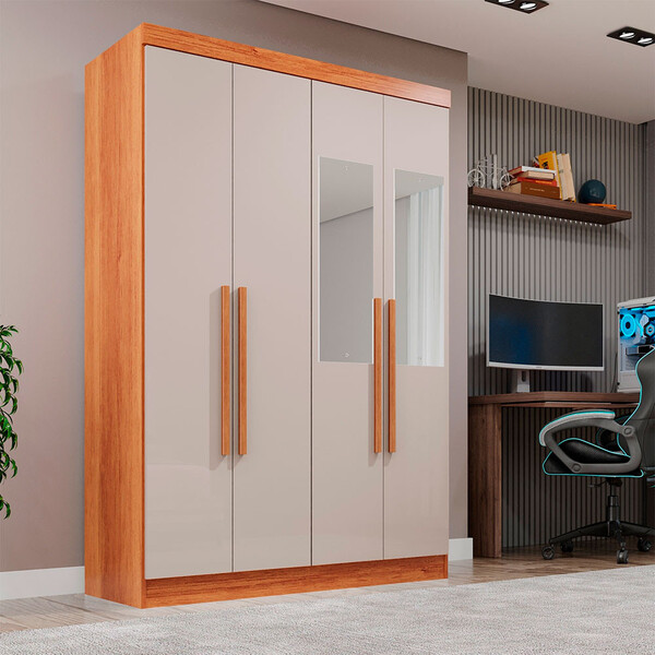 Guarda-roupa Casal 4 Portas Com Espelho 2 Gavetas Recife Sall