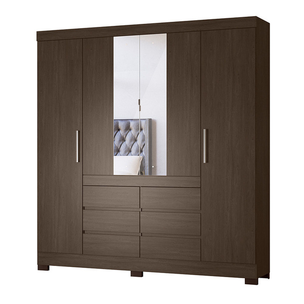 Guarda Roupa Casal 4 Portas Com Espelho E Pés Cádis Ébano Tou