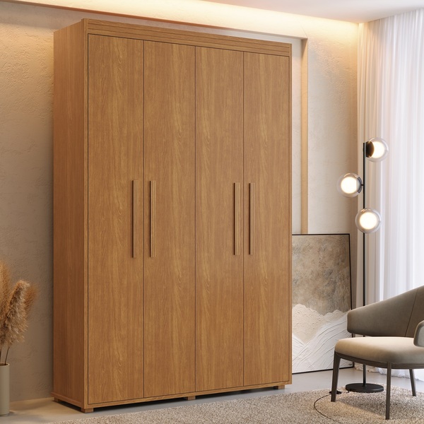 Guarda Roupa Casal 4 Portas Milão Cama Fenix Montagem Fácil