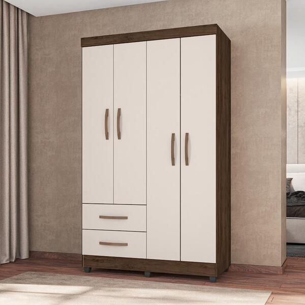Guarda Roupa Casal 4 Portas Veneza Cacau Off-white