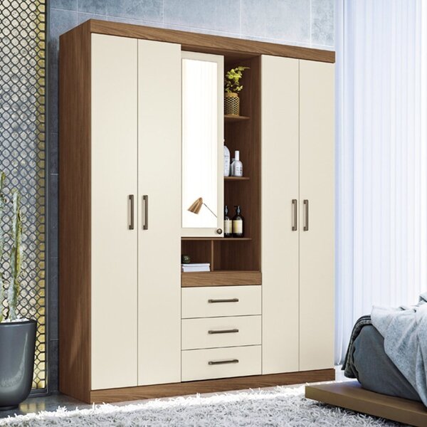 Guarda-roupa Casal 5 Portas 3 Gavetas Star Com Espelho Jatobá