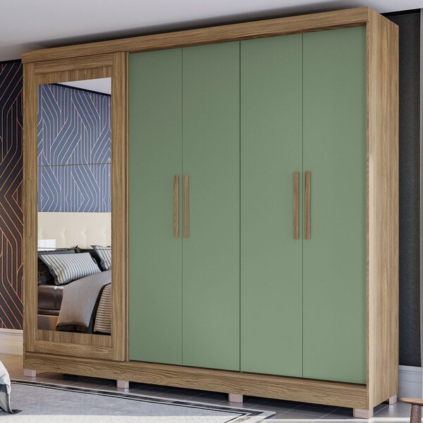 Guarda-roupa Casal 5 Portas 4 Gavetas Com Espelho Nogueira/ve