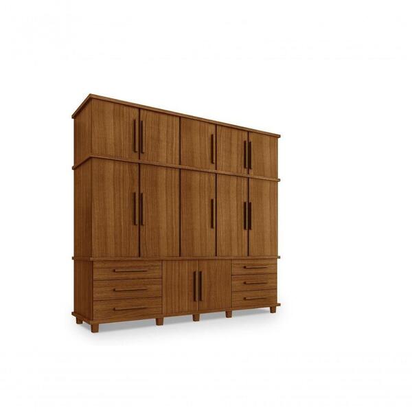 Guarda Roupa Casal 5 Portas 6 Gavetas Com Sapateira Amêndoa