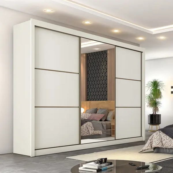 Guarda Roupa Casal 6 Gavetas Com Espelho - Bragança-off White