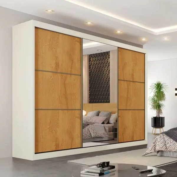 Guarda Roupa Casal 6 Gavetas Com Espelho - Bragança-off White