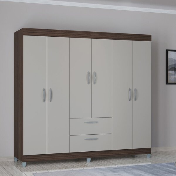 Guarda Roupa Casal 6 Porta 2 Gavetas Tóquio  Chocolate/offwhi