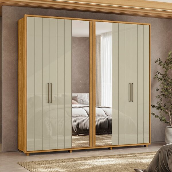 Guarda-roupa Casal 6 Portas 100% Mdf Com Espelhos E Pés Miró