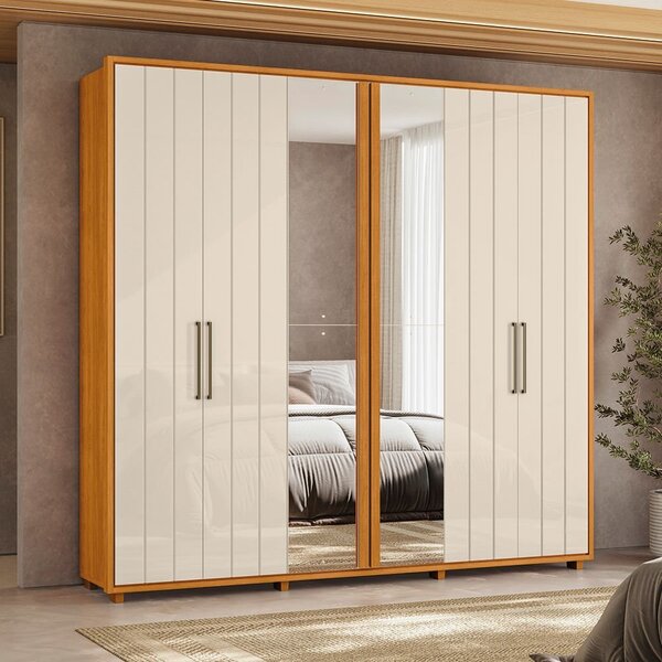Guarda-roupa Casal 6 Portas 100% Mdf Com Espelhos E Pés Miró