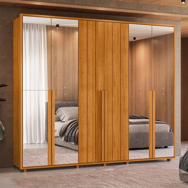 Guarda-roupa Casal 6 Portas 100% Mdf Com Espelhos E Pés Volpi