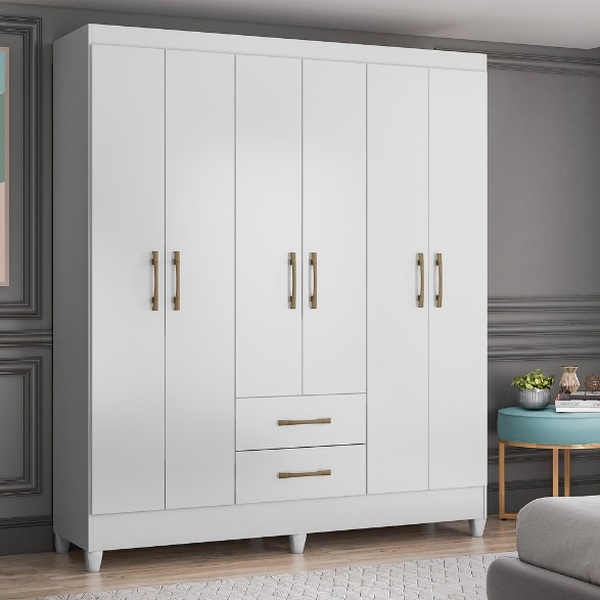 Guarda Roupa Casal 6 Portas 2 Gavetas 1 53m Branco Panamá Mov