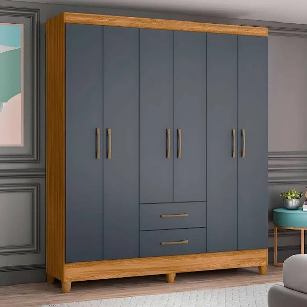 Guarda Roupa Casal 6 Portas 2 Gavetas 1 53m Freijo / Cinza Pa