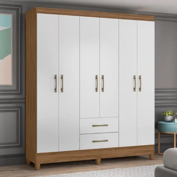 Guarda Roupa Casal 6 Portas 2 Gavetas 1 53m Freijo / Off Whit