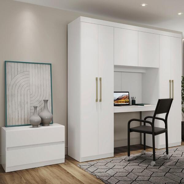 Guarda Roupa Casal 6 Portas 2 Gavetas Branco C/ Escrivaninha