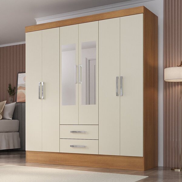 Guarda-roupa Casal 6 Portas 2 Gavetas Com Espelho Pinheiro Es