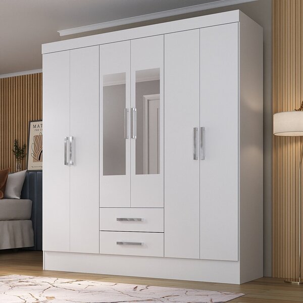 Guarda-roupa Casal 6 Portas 2 Gavetas Com Espelho Pinheiro Es