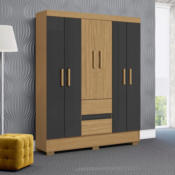 Guarda Roupa Casal 6 Portas 2 Gavetas Com Pés Coimbra Aramóve