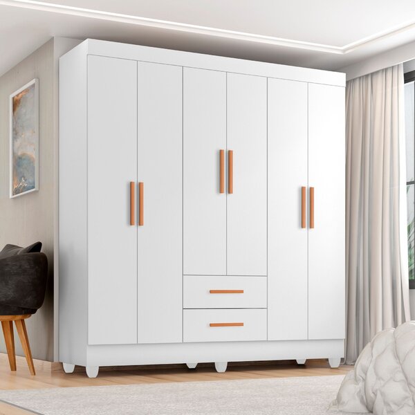 Guarda Roupa Casal 6 Portas 2 Gavetas Com Pés Lite Branco Bri