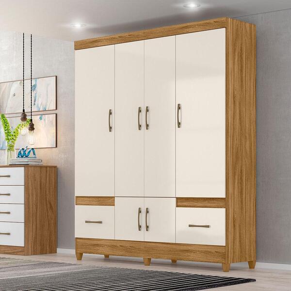 Guarda Roupa Casal 6 Portas 2 Gavetas Freijó Off White Ms912