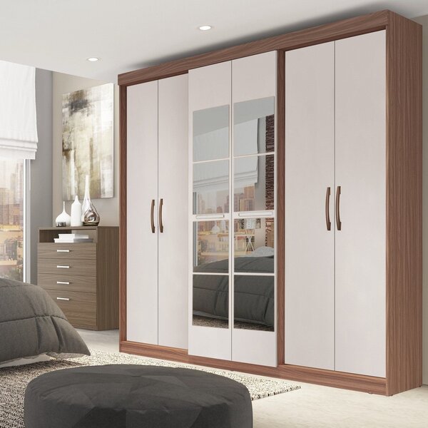 Guarda Roupa Casal 6 Portas 2 Gavetas Grécia Com Espelho Carv