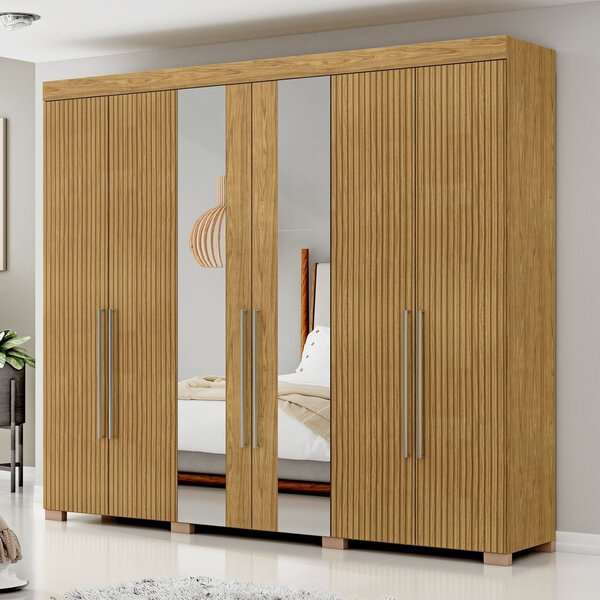 Guarda-roupa Casal 6 Portas 2 Gavetas Itá Com Espelho Marroco