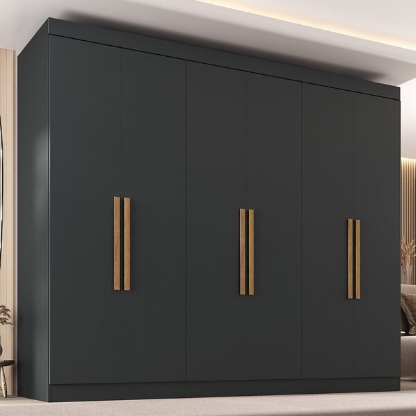 Guarda-roupa Casal 6 Portas 2 Gavetas Paris Preto
