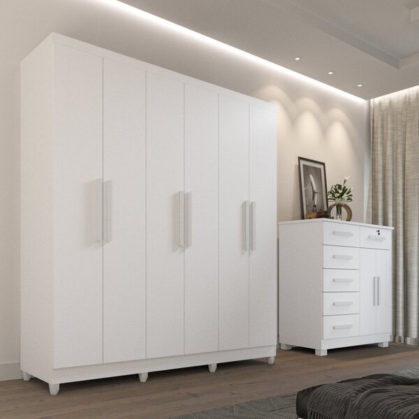 Guarda Roupa Casal 6 Portas 2 Gavetas Porto Branco