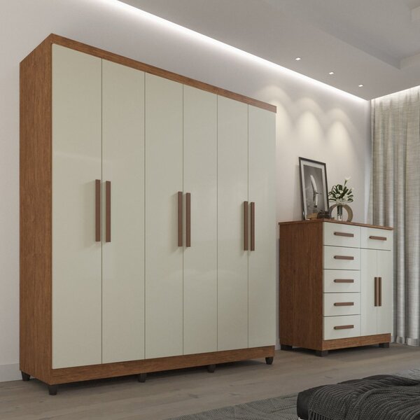 Guarda Roupa Casal 6 Portas 2 Gavetas Porto Cinamomo/off White