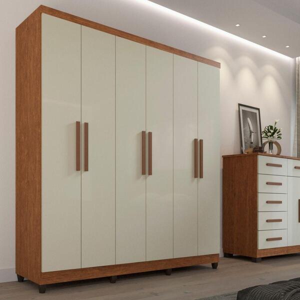 Guarda-roupa Casal 6 Portas 2 Gavetas Porto Imop Cinamomo/off