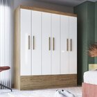 Guarda-roupa Casal 6 Portas 2 Gavetas Wood/branco Brilho