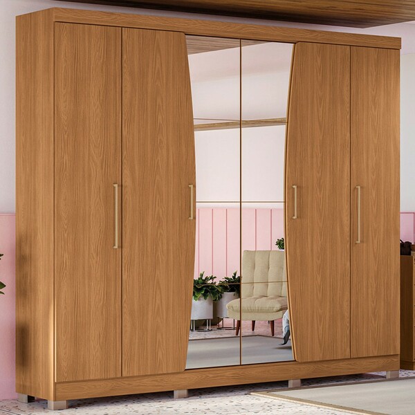 Guarda-roupa Casal 6 Portas 3 Gavetas 6 Prateleiras Com Espel
