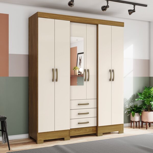 Guarda Roupa Casal 6 Portas 3 Gavetas Briz Nature/off White