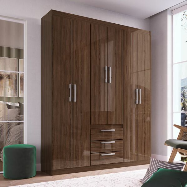 Guarda-roupa Casal 6 Portas 3 Gavetas Cacau Rp3631 - Decibal