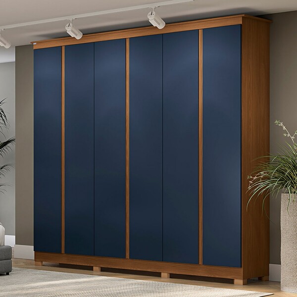 Guarda-roupa Casal 6 Portas 3 Gavetas Cb02r583 Canela/azul Pr