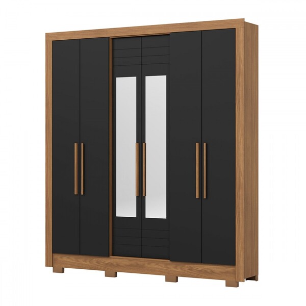 Guarda Roupa Casal 6 Portas 3 Gavetas Com Espelho B366 Nature
