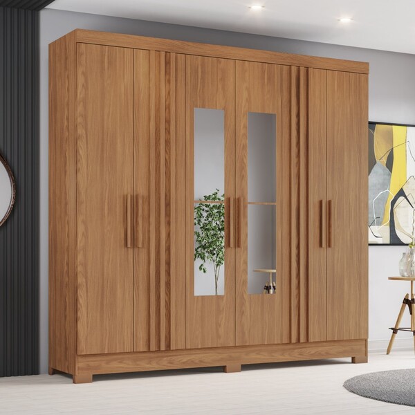 Guarda Roupa Casal 6 Portas 3 Gavetas Com Espelho B367 Nature
