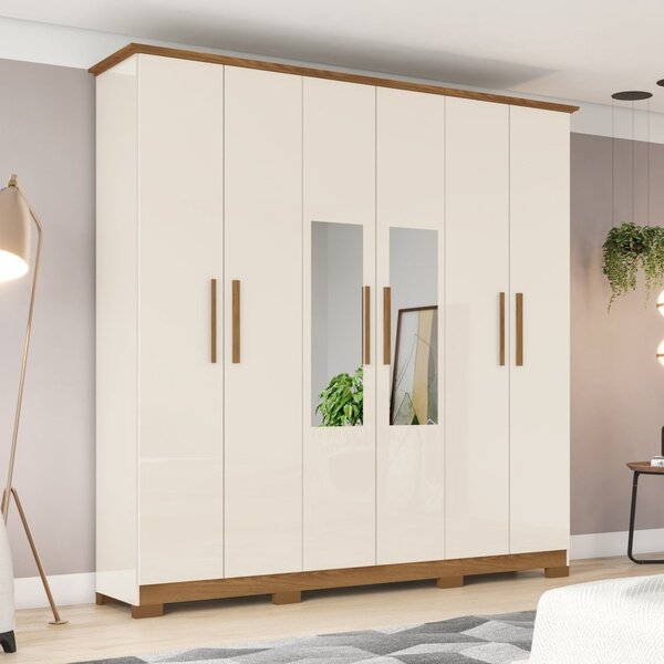 Guarda-roupa Casal 6 Portas 3 Gavetas Com Espelho Cover Natur