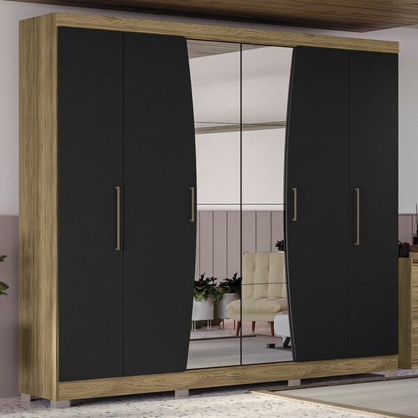 Guarda-roupa Casal 6 Portas 3 Gavetas Com Espelho Nogueira/pr