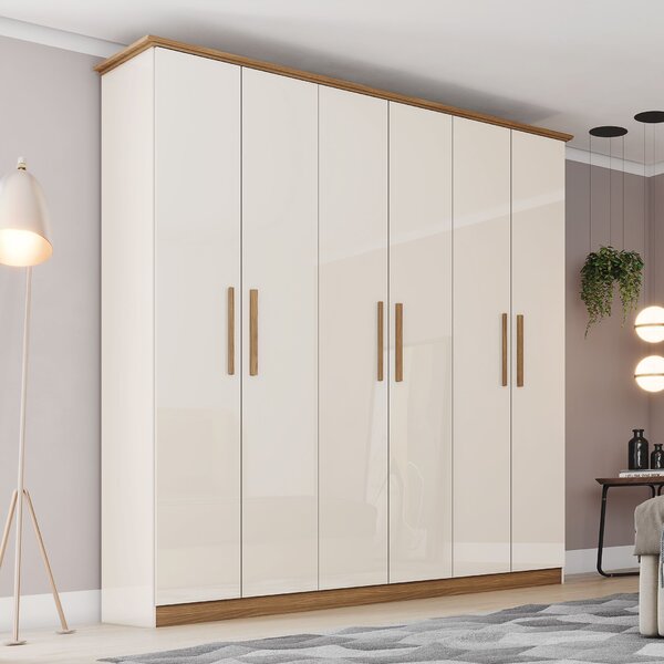 Guarda Roupa Casal 6 Portas 3 Gavetas Cover Off White/nature