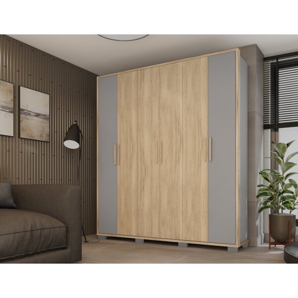 Guarda Roupa Casal 6 Portas 3 Gavetas Java Carvalho/cinza