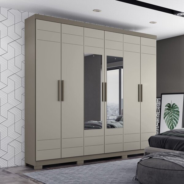 Guarda Roupa Casal 6 Portas 3 Gavetas Kurt  Duna/cristal